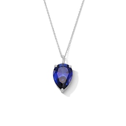 Pear-Shaped Blue Lab-Created Sapphire Solitaire Pendant in Sterling Silver