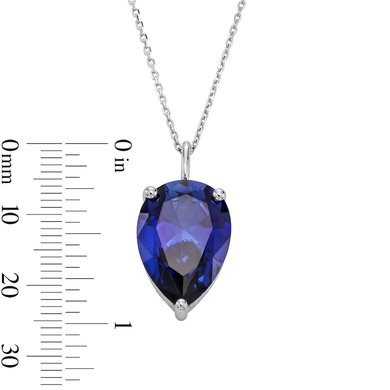 Main Image 4 of Pear-Shaped Blue Lab-Created Sapphire Solitaire Pendant in Sterling Silver