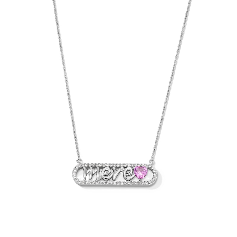 5.0mm Heart-Shaped Pink and White Lab-Created Sapphire French “Mother” Necklace in Sterling Silver