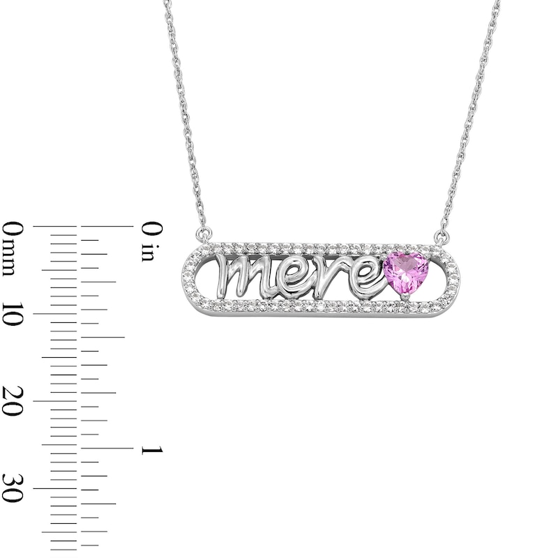 Main Image 3 of 5.0mm Heart-Shaped Pink and White Lab-Created Sapphire French “Mother” Necklace in Sterling Silver