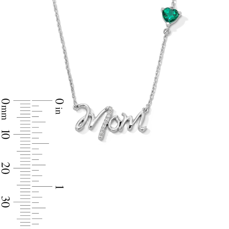Main Image 3 of 5.0mm Heart-Shaped Lab-Created Emerald and White Lab-Created Sapphire “Mom” Necklace in Sterling Silver