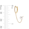 Thumbnail Image 2 of 5.0-5.5mm Freshwater Cultured Pearl and White Lab-Created Sapphire Chain Hoop and Stud Earrings in 10K Gold