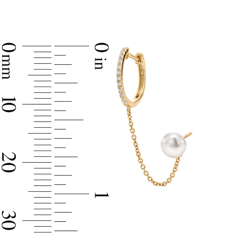 Main Image 2 of 5.0-5.5mm Freshwater Cultured Pearl and White Lab-Created Sapphire Chain Hoop and Stud Earrings in 10K Gold