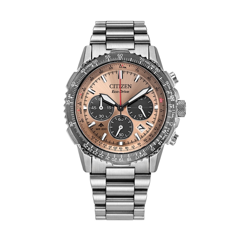 Men's Citizen Eco-Drive® Promaster Air Navihawk Chronograph Watch with Salmon Pink Dial (Model: CA4664-60X)
