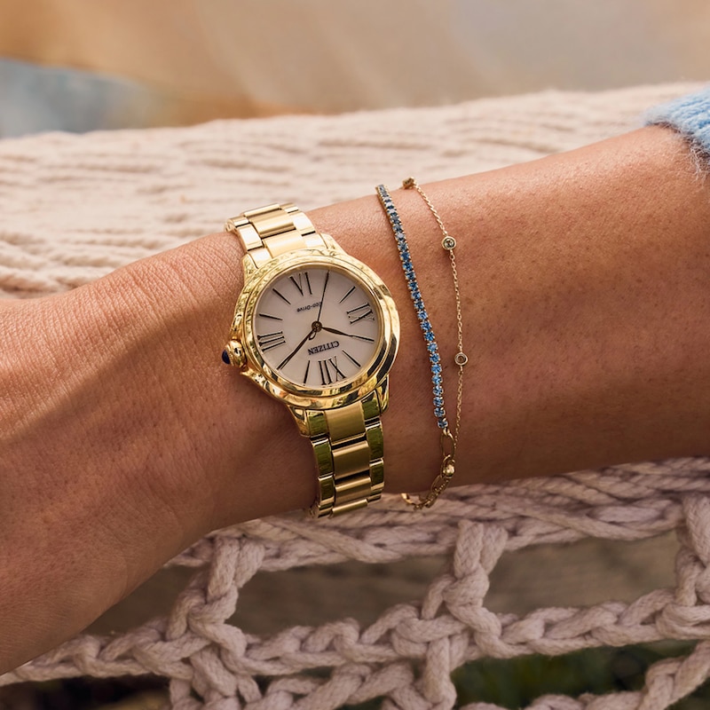 Main Image 4 of Ladies’ Citizen Eco-Drive® Dress Classic Ceci Gold-Tone IP Watch with White Dial (Model: EM1162-52A)