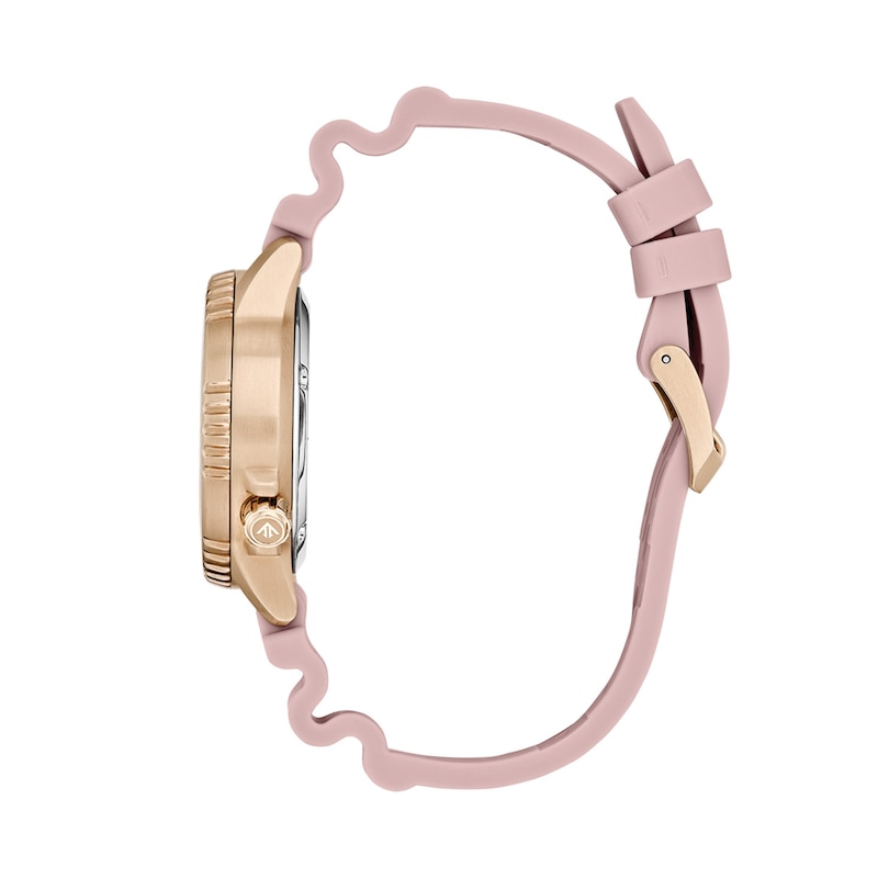 Ladies' Citizen Eco-Drive Promaster Dive Rose-Tone Pink Rubber Strap Watch with Silver-Tone Dial (Model: EO2023-00A)