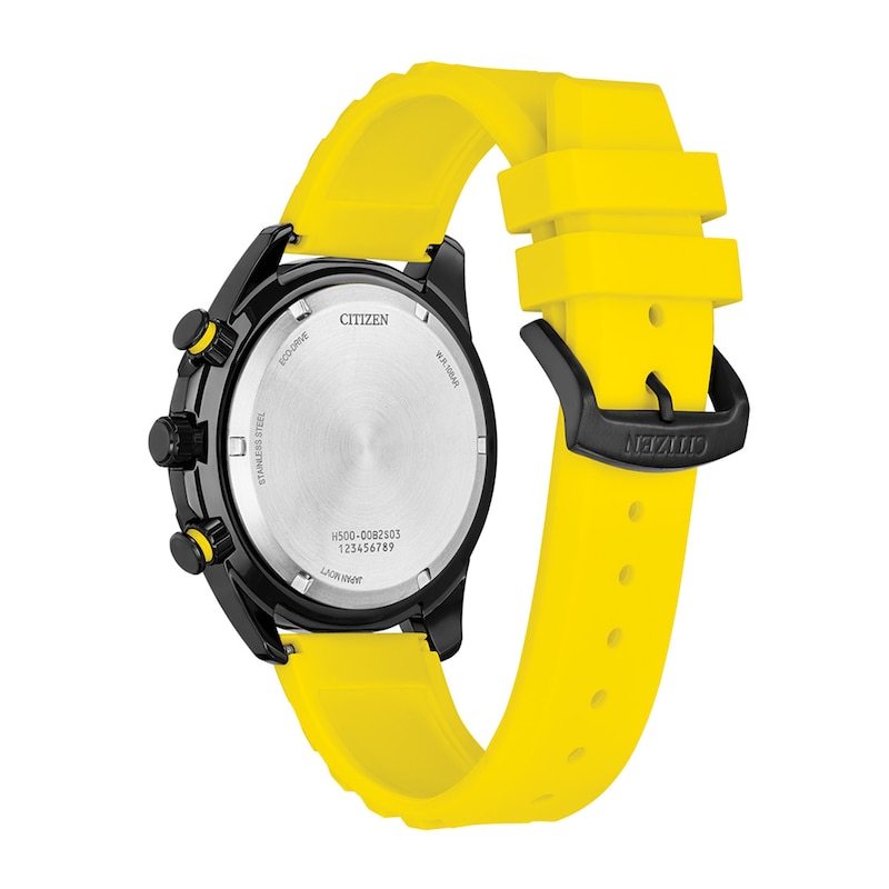 Main Image 2 of Men’s Citizen Eco-Drive® Brycen Black IP Yellow Silicone Strap Chronograph Watch with Black Dial (Model: AT2585-08E)