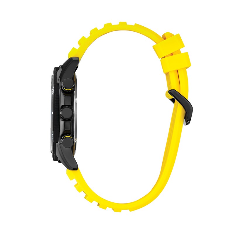 Main Image 3 of Men’s Citizen Eco-Drive® Brycen Black IP Yellow Silicone Strap Chronograph Watch with Black Dial (Model: AT2585-08E)