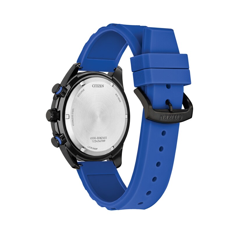 Main Image 2 of Men’s Citizen Eco-Drive® Brycen Black IP Blue Silicone Strap Chronograph Watch with Black Dial (Model: AT2586-05E)