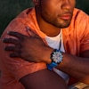 Thumbnail Image 4 of Men’s Citizen Eco-Drive® Brycen Black IP Blue Silicone Strap Chronograph Watch with Black Dial (Model: AT2586-05E)
