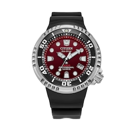 Men’s Citizen Eco-Drive® Promaster Dive Black Silicone Strap Watch with Red Dial (Model: BN1024-01Z)