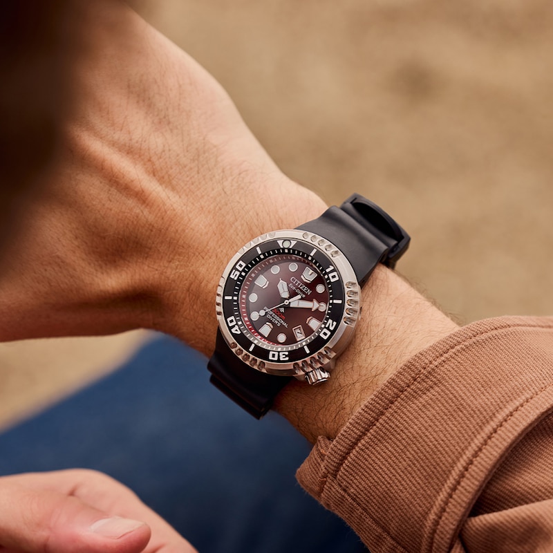 Main Image 4 of Men’s Citizen Eco-Drive® Promaster Dive Black Silicone Strap Watch with Red Dial (Model: BN1024-01Z)