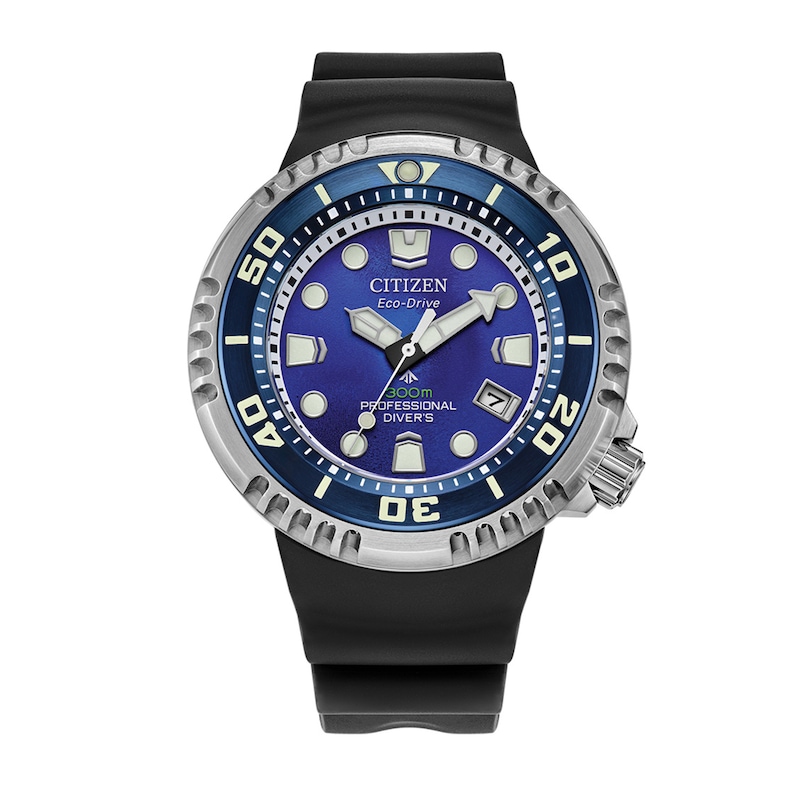 Men’s Citizen Eco-Drive® Promaster LE Dive Black Silicone Strap Watch with Blue Dial (Model: BN1025-08L)
