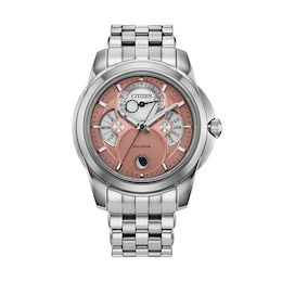 Men’s Citizen Eco-Drive® Dress Classic Calendrier Chronograph Watch with Salmon Pink Dial (Model: BU0080-52X)