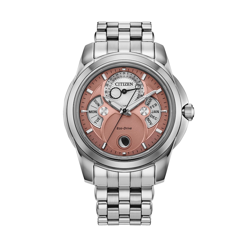 Men’s Citizen Eco-Drive® Dress Classic Calendrier Chronograph Watch with Salmon Pink Dial (Model: BU0080-52X)
