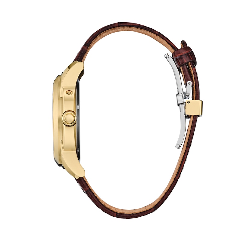 Main Image 3 of Men’s Citizen Eco-Drive® Calendrier Gold-Tone IP Leather Strap Chronograph Watch with Gold-Tone Dial (Model: BU0082-06P)