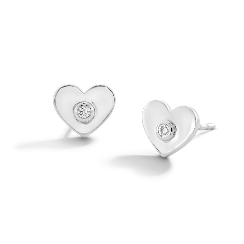Main Image 1 of 0.05 CT. T.W. Certified Lab-Grown Diamond Solitaire Heart Stud Earrings in Sterling Silver (I/I1)
