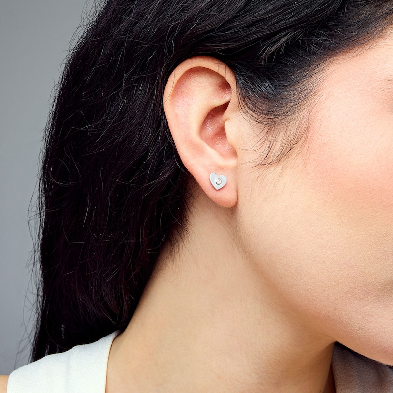 Main Image 2 of 0.05 CT. T.W. Certified Lab-Grown Diamond Solitaire Heart Stud Earrings in Sterling Silver (I/I1)