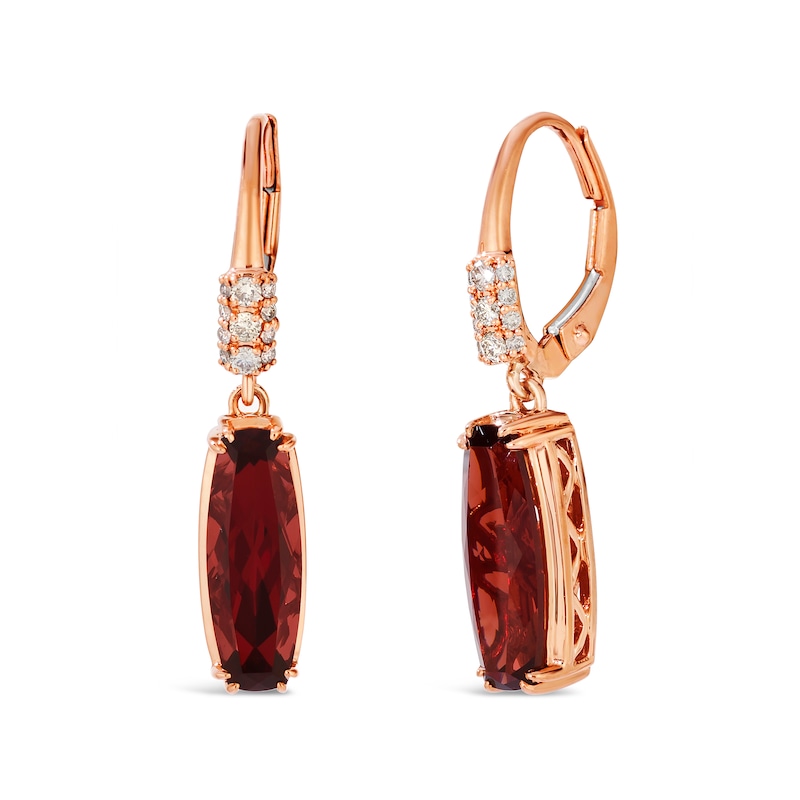 Main Image 1 of Le Vian® Raspberry Rhodolite Garnet® and 0.145 CT. T.W. Nude Diamond™ Drop Earrings in 14K Strawberry Gold™