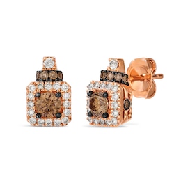 Le Vian® 0.80 CT. T.W. Chocolate Diamond® and Nude Diamond™ Cushion Frame Stud Earrings in 14K Strawberry Gold™