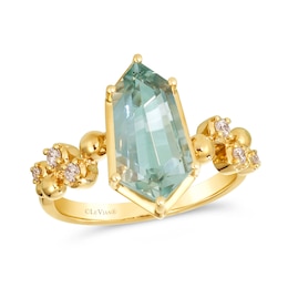 Le Vian® Green Quartz and 0.115 CT. T.W. Vanilla Diamond® Scatter Shank Ring in 14K Honey Gold™