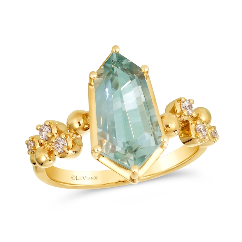 Le Vian® Green Quartz and 0.115 CT. T.W. Vanilla Diamond® Scatter Shank Ring in 14K Honey Gold™