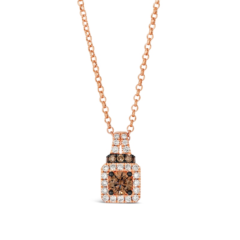 Main Image 1 of Le Vian® 0.68 CT. T.W. Chocolate Diamond® and Nude Diamond™ Cushion Frame Pendant in 14K Strawberry Gold™