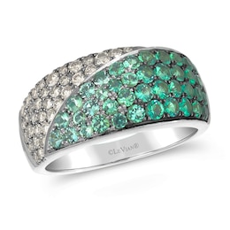 Le Vian® Costa Smeralda Emerald™ and 0.40 CT. T.W. Nude Diamond™ Diagonal Ring in 14K Vanilla Gold®