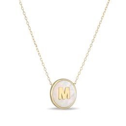 Mother-of-Pearl Block Initial “M” Necklace in Sterling Silver with 18K Gold-Plate