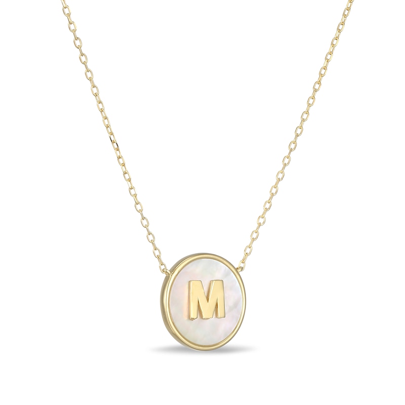 Main Image 1 of Mother-of-Pearl Block Initial “M” Necklace in Sterling Silver with 18K Gold-Plate