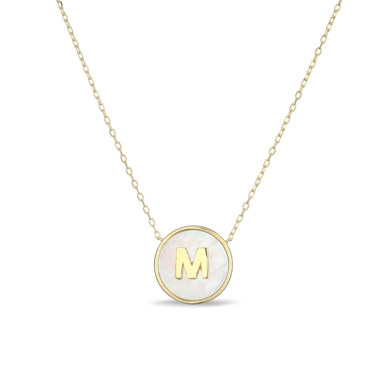 Main Image 2 of Mother-of-Pearl Block Initial “M” Necklace in Sterling Silver with 18K Gold-Plate