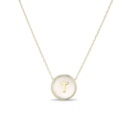 Mother-of-Pearl Block Initial “T” Necklace in Sterling Silver with 18K Gold-Plate
