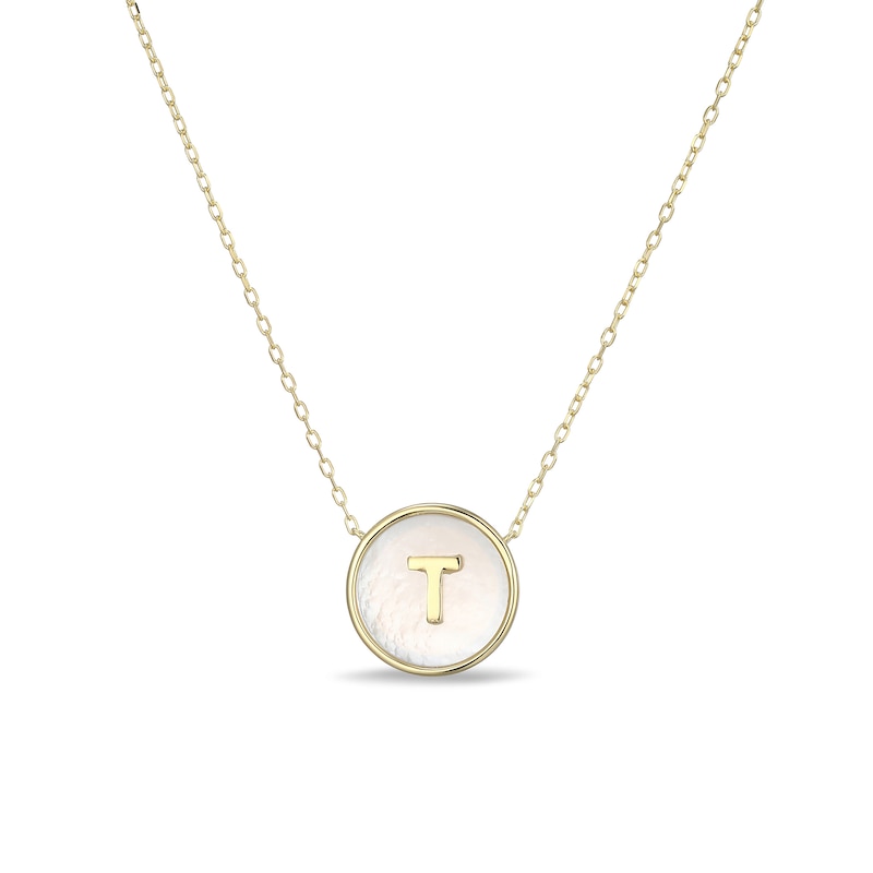 Main Image 1 of Mother-of-Pearl Block Initial “T” Necklace in Sterling Silver with 18K Gold-Plate