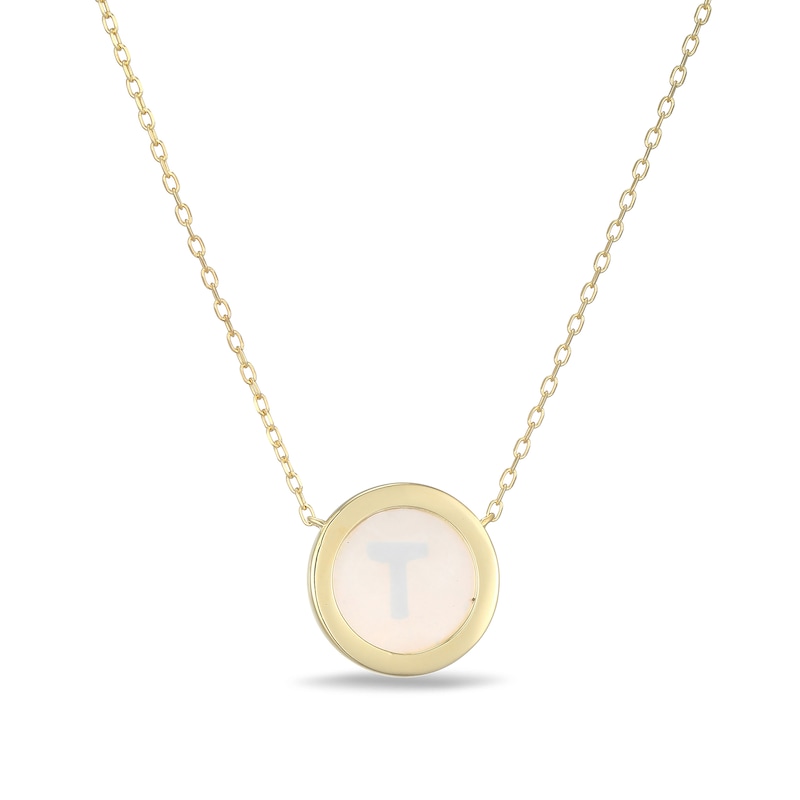 Main Image 2 of Mother-of-Pearl Block Initial “T” Necklace in Sterling Silver with 18K Gold-Plate