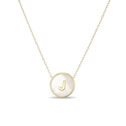 Mother-of-Pearl Block Initial “J” Necklace in Sterling Silver with 18K Gold-Plate