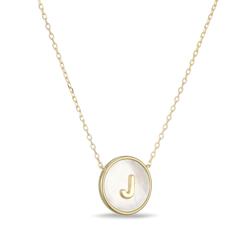 Main Image 2 of Mother-of-Pearl Block Initial “J” Necklace in Sterling Silver with 18K Gold-Plate