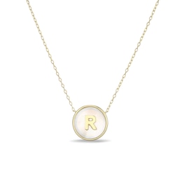 Mother-of-Pearl Block Initial “R” Necklace in Sterling Silver with 18K Gold-Plate