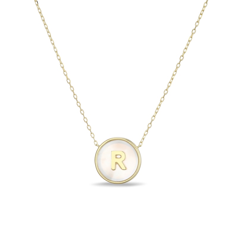 Main Image 1 of Mother-of-Pearl Block Initial “R” Necklace in Sterling Silver with 18K Gold-Plate