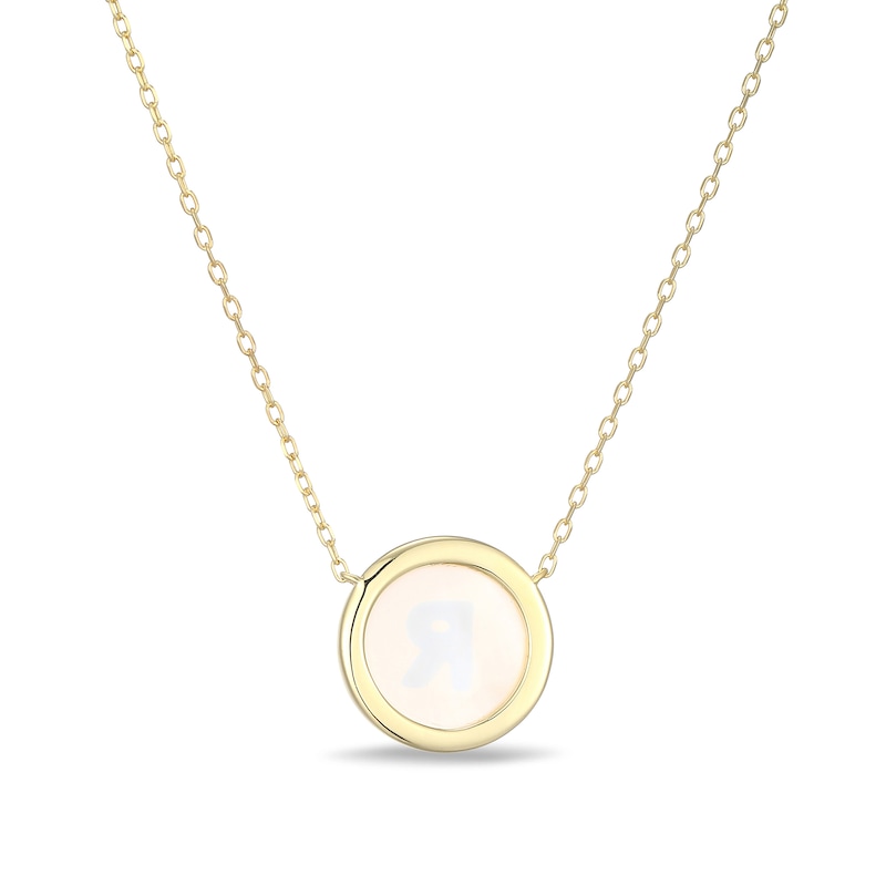 Main Image 3 of Mother-of-Pearl Block Initial “R” Necklace in Sterling Silver with 18K Gold-Plate