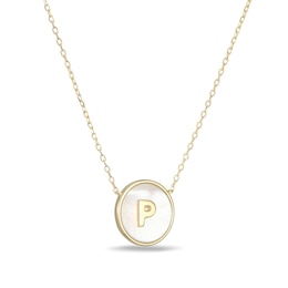 Mother-of-Pearl Block Initial “P” Necklace in Sterling Silver with 18K Gold-Plate