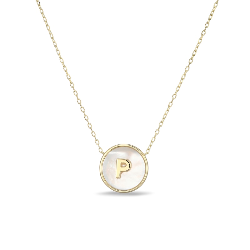 Main Image 2 of Mother-of-Pearl Block Initial “P” Necklace in Sterling Silver with 18K Gold-Plate