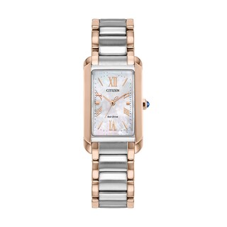 Ladies’ Citizen Eco-Drive® Bianca L Two-Tone IP Watch with Rectangular Mother-of-Pearl Dial (Model: EW5624-54Y)