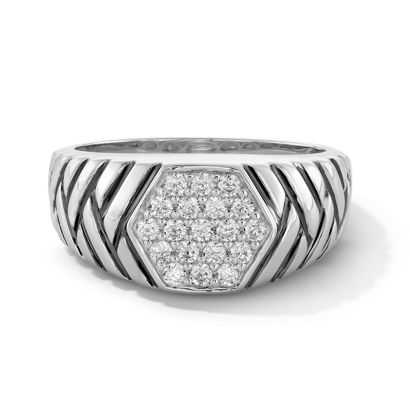 0.50 CT. T.W. Certified Lab-Grown Multi-Diamond Hexagon Signet Ring in Sterling Silver (F/SI2)