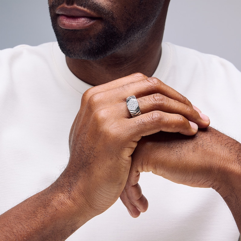 Main Image 2 of 0.50 CT. T.W. Certified Lab-Grown Multi-Diamond Hexagon Signet Ring in Sterling Silver (F/SI2)