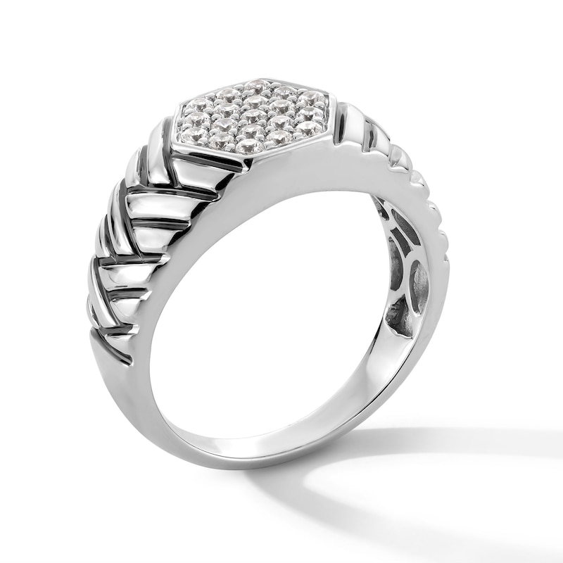 Main Image 2 of 0.50 CT. T.W. Certified Lab-Created Multi-Diamond Hexagon Signet Ring in Sterling Silver (F/SI2)