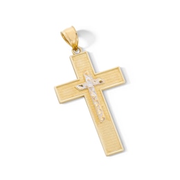 Diamond-Cut Cross Necklace Charm in Solid 10K Gold