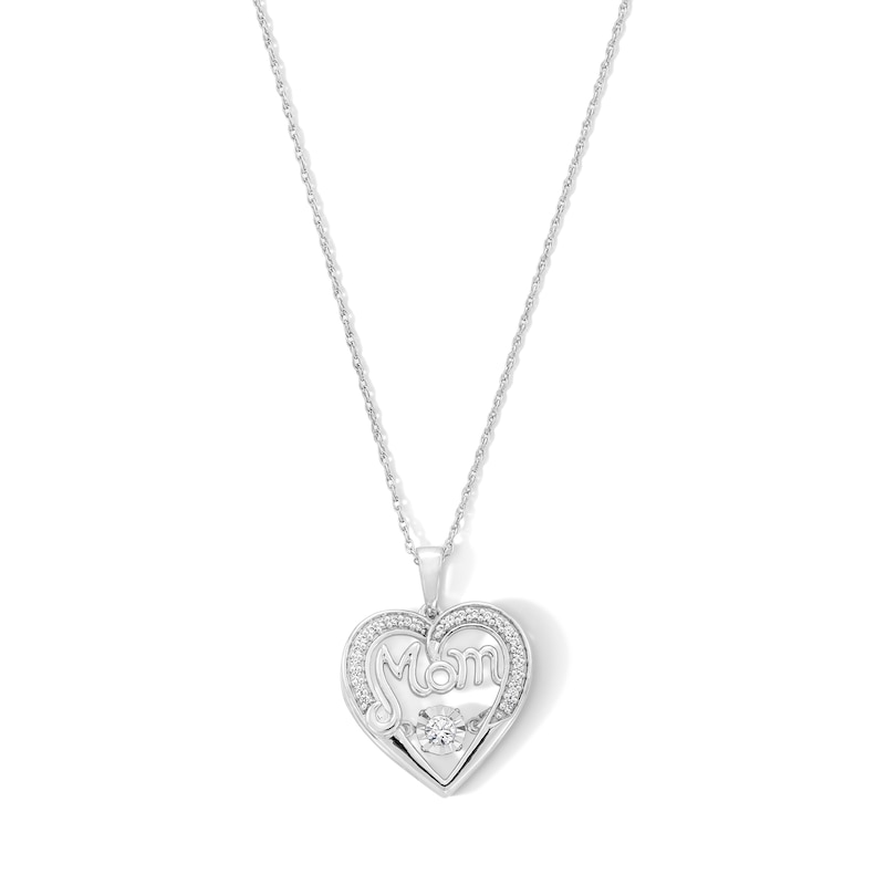 Main Image 1 of Unstoppable Love™ 0.20 CT. T.W. Certified Lab-Grown Diamond "Mom" Heart Pendant in Sterling Silver (F/SI2)