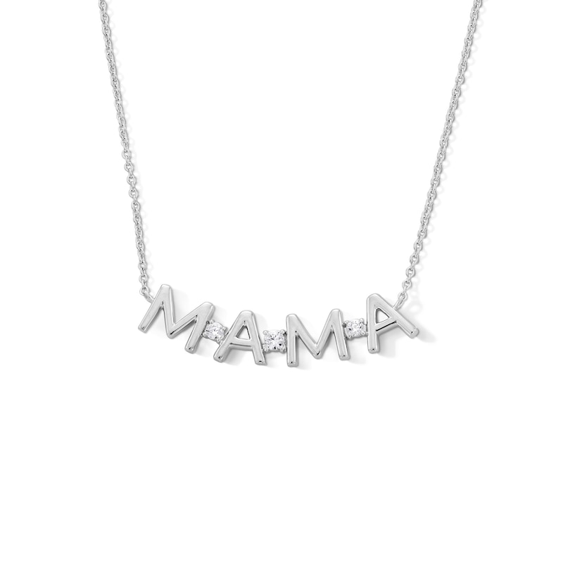 Main Image 1 of 0.085 CT. T.W. Certified Lab-Grown Diamond "MAMA" Necklace in Sterling Silver (I/SI2) - 17"