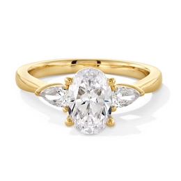1.80 CT. T.W. Oval and Pear-Shaped Certified Lab-Grown Diamond Three Stone Engagement Ring in 14K Gold (F/VS2)