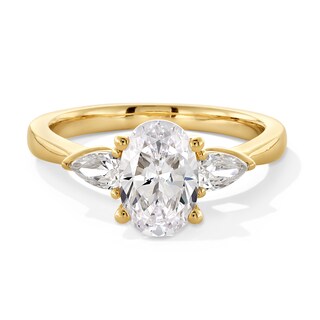 1.80 CT. T.W. Oval and Pear-Shaped Certified Lab-Created Diamond Three Stone Engagement Ring in 14K Gold (F/VS2)